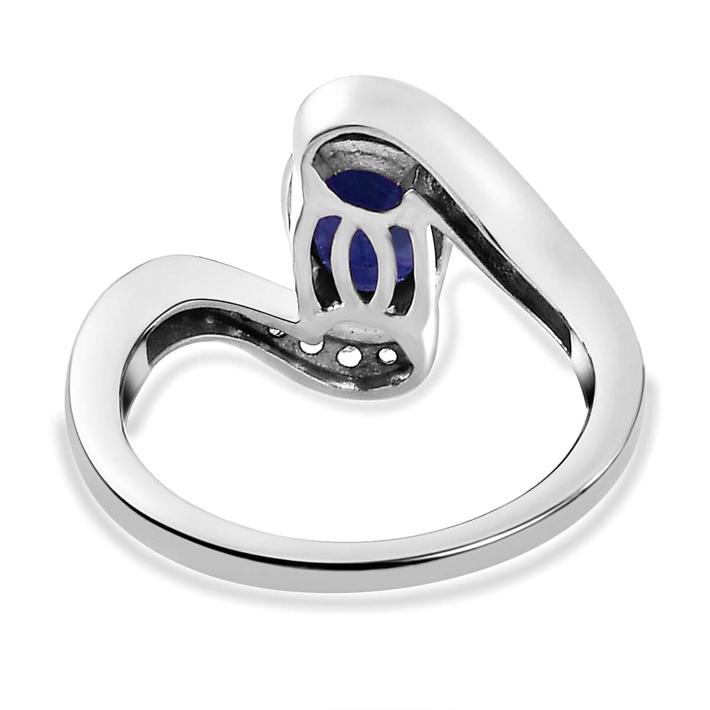 Masoala Sapphire (FF) and Natural Zircon Bypass Ring in Platinum Overlay Sterling Silver 1.60 Ct.