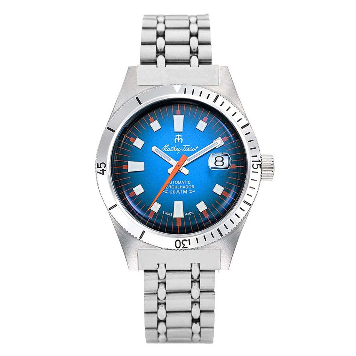 Mathey Tissot - Mergulhador MRG1 Automatic Movt. 20ATM WR Blue Dial Mens Watch with Silver Colour Stainless Steel Strap 8057967 0