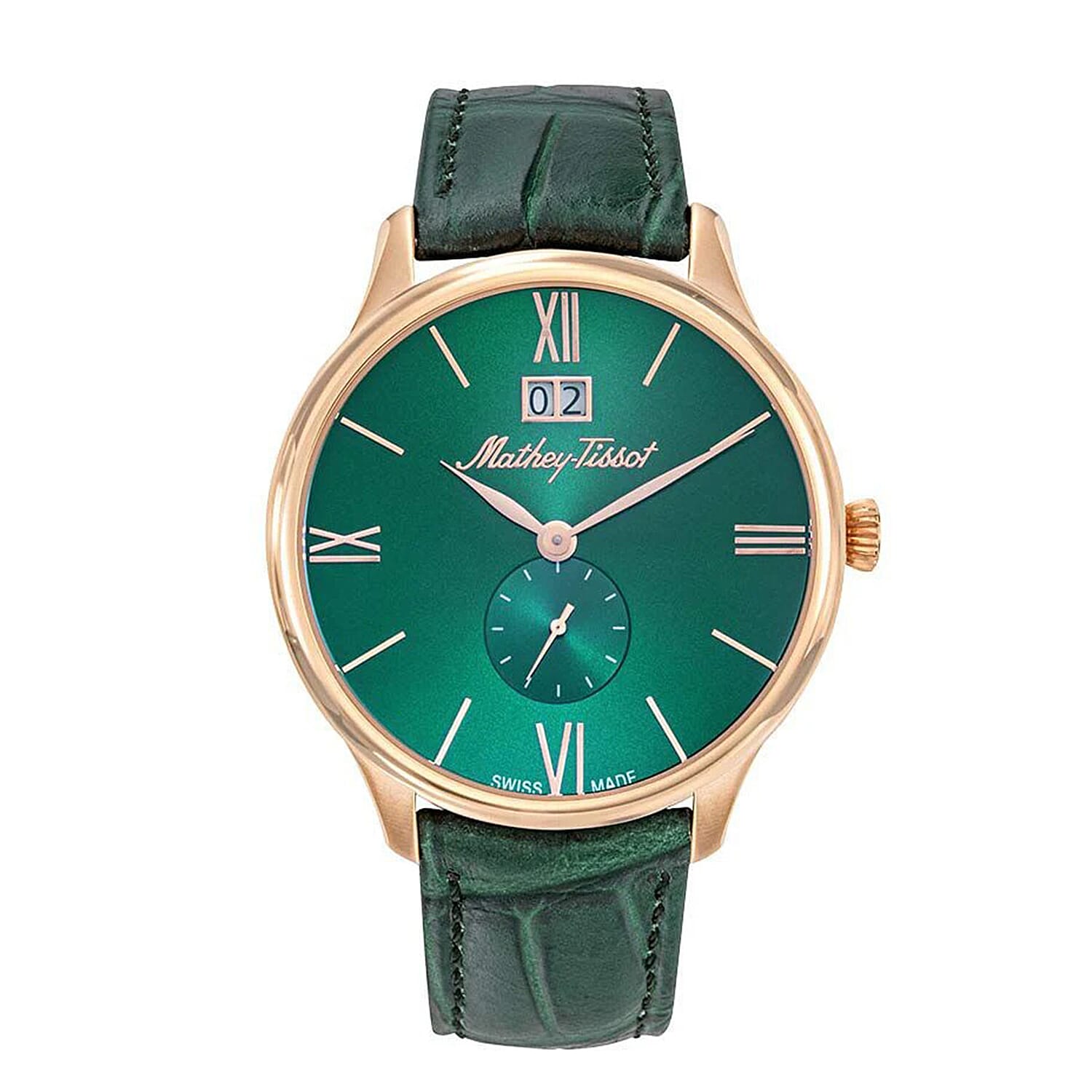 Mathey Tissot Edmond Ronda Movt. 5ATM WR Green Dial Mens Watch with Green Leather Strap 8021668 0