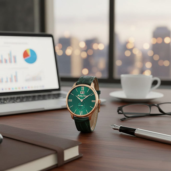 Mathey Tissot Edmond Ronda Movt. 5ATM WR Green Dial Mens Watch with Green Leather Strap 8021668 2