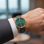 Mathey Tissot Edmond Ronda Movt. 5ATM WR Green Dial Mens Watch with Green Leather Strap