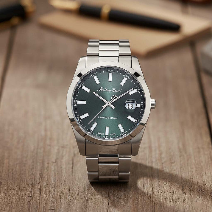 Mathey Tissot Limited Edition Sunray Quartz Movt. 5ATM WR Green Dial Mens Watch with Silver Colour Stainless Steel Strap 8026022 2
