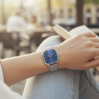 Mathey Tissot Monsoon Square Swiss Movt. 3ATM WR Blue Dial Ladies Watch with Silver Colour Stainless Steel Mesh Strap
