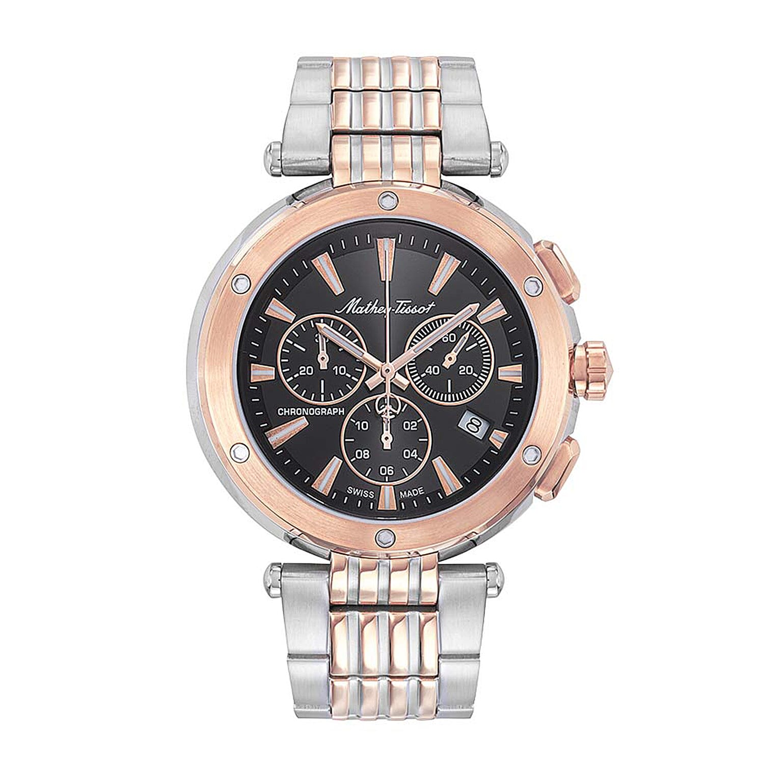 Mathey Tissot Neptune Chrono 5 ATM WR Black Dial Mens Watch with Two Tone Rose Gold - Silver Colour Stainless Steel Strap 8026109 0
