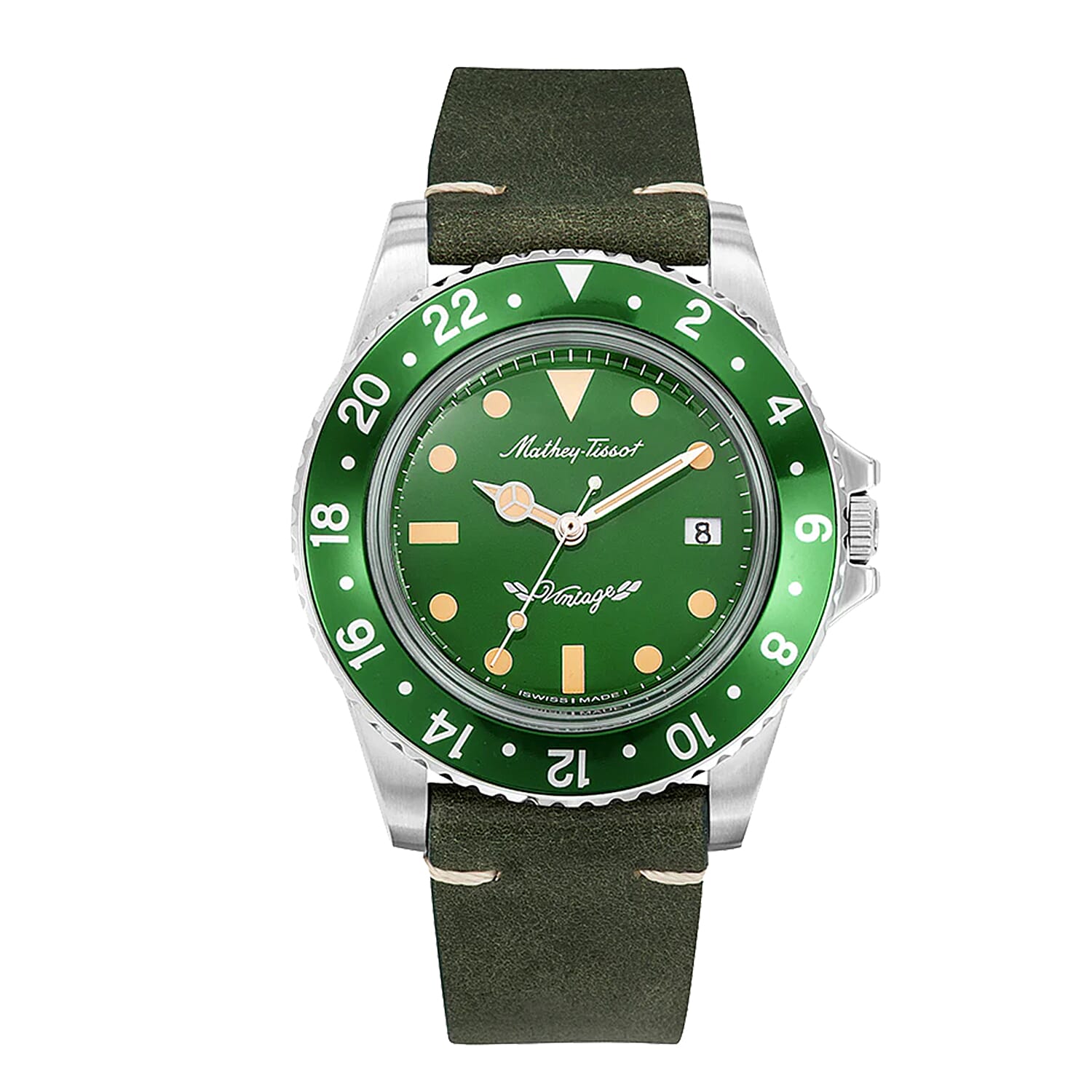 MATHY TISSOT Mathy Vintage Quartz Ronda 505 Movt. 10ATM WR  Green Dial Mens Watch with a Leather Strap 8365115 0