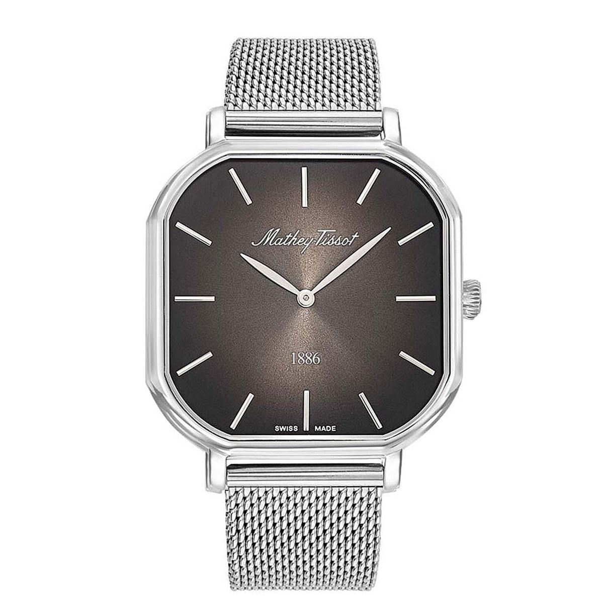 Mathey Tissot Monsoon Square Swiss Movt. 3ATM WR Black Dial Mens Watch with Silver Colour Stainless Steel Mesh Strap 8030497 0