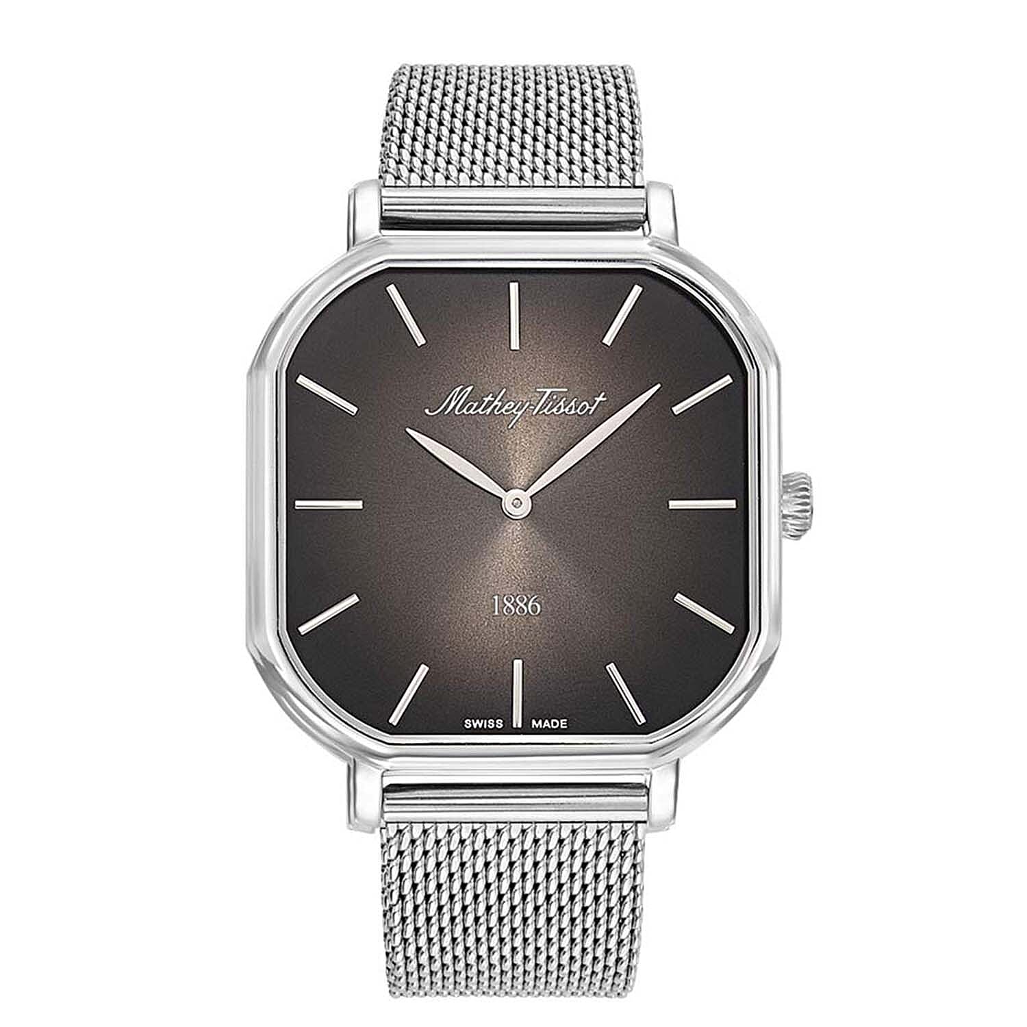 Mathey Tissot Monsoon Square Swiss Movt. 3ATM WR Black Dial Mens Watch with Silver Colour Stainless Steel Mesh Strap 8030497 0