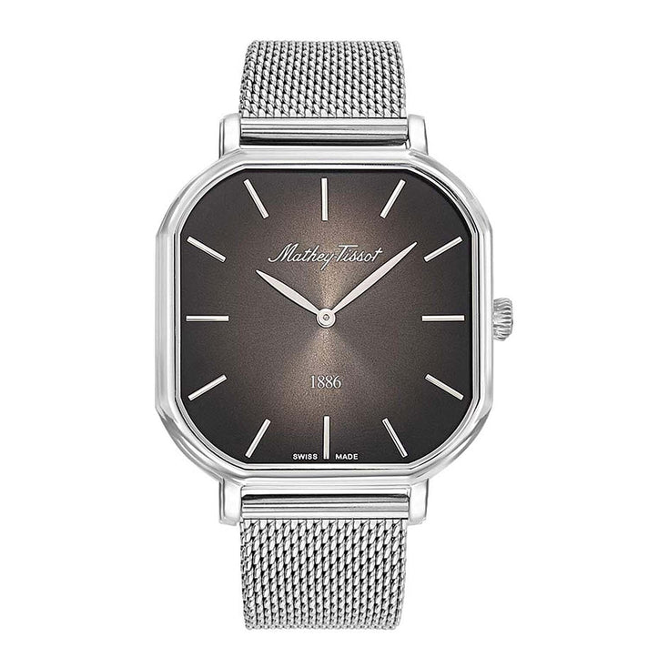 Mathey Tissot Monsoon Square Swiss Movt. 3ATM WR Black Dial Mens Watch with Silver Colour Stainless Steel Mesh Strap 8030497 1