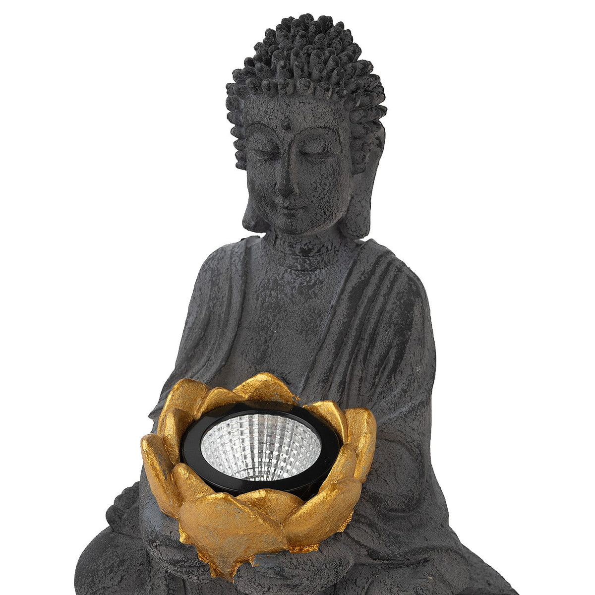 Meditating Buddha Solar Decorative Light - Grey with Gold Lotus Candle Holder 8135122 1