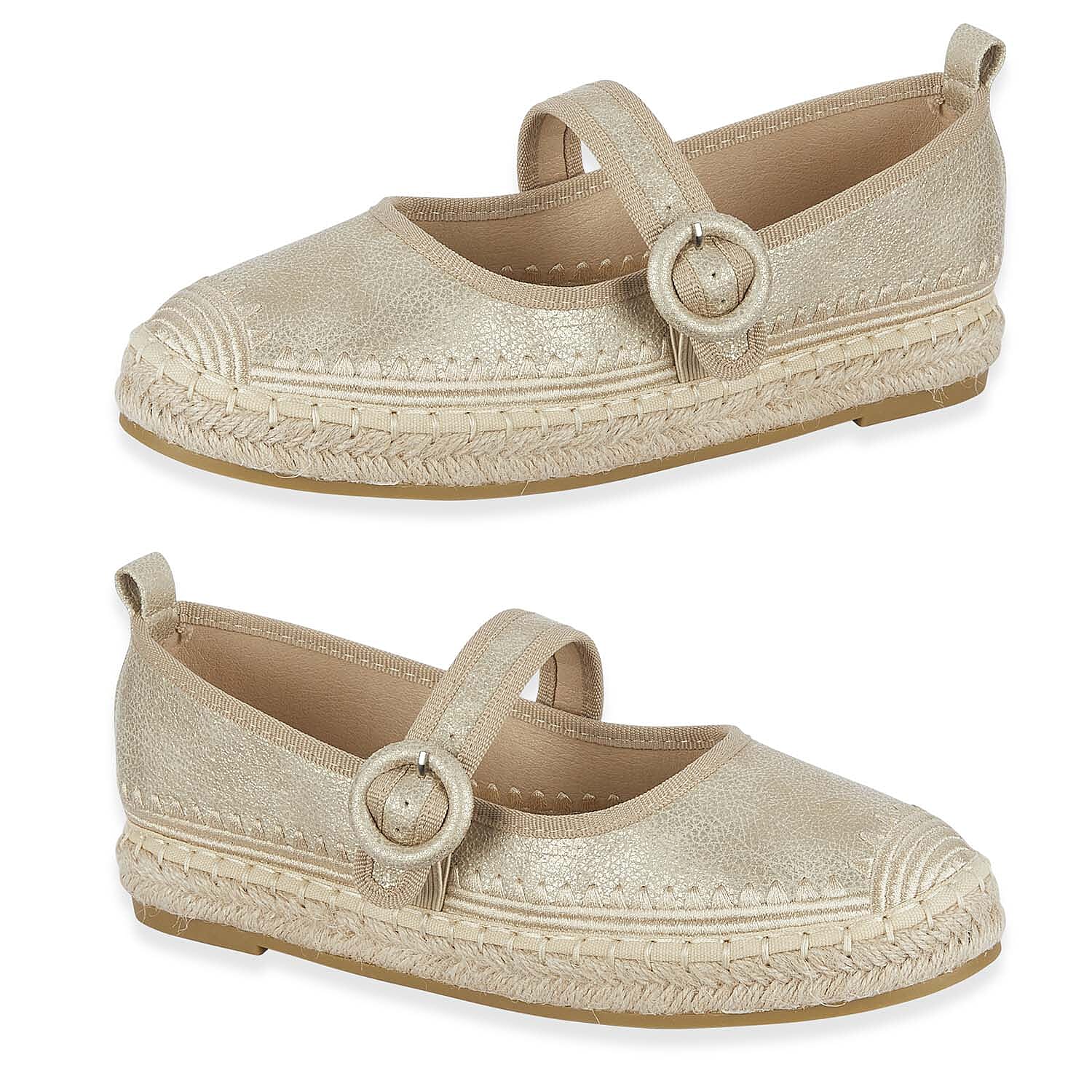 Mellow Ladies Espadrille Ballerina Shoes With Buckle Detail (Size 6) - Gold V32520486 0