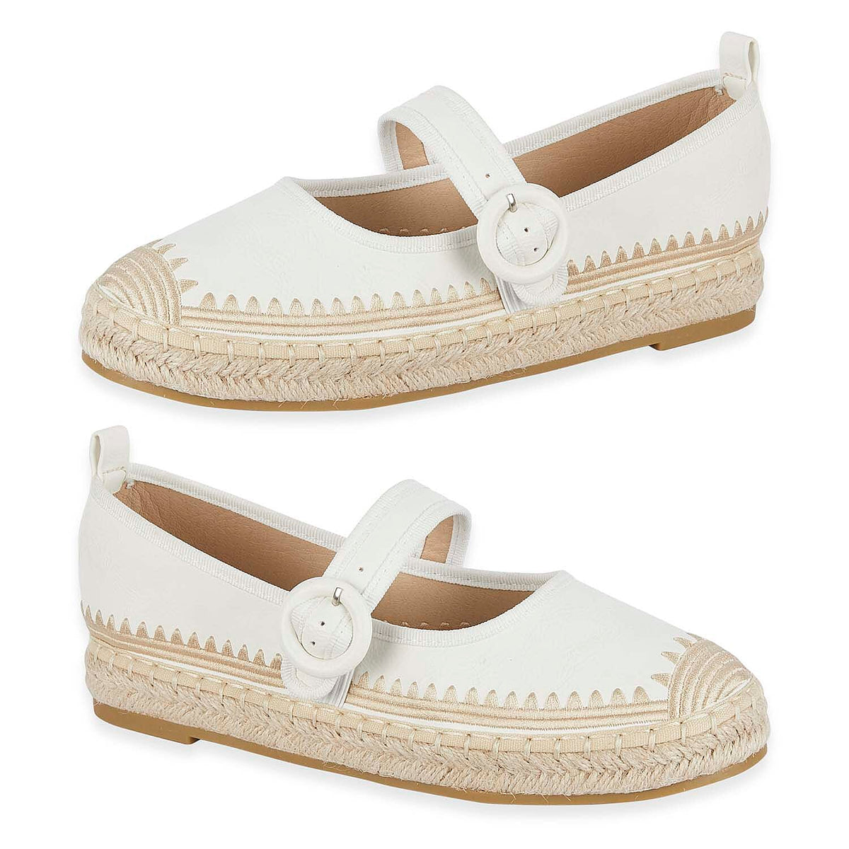 Mellow Ladies Espadrille Ballerina Shoes With Buckle Detail (Size 6) - White V32520480 0