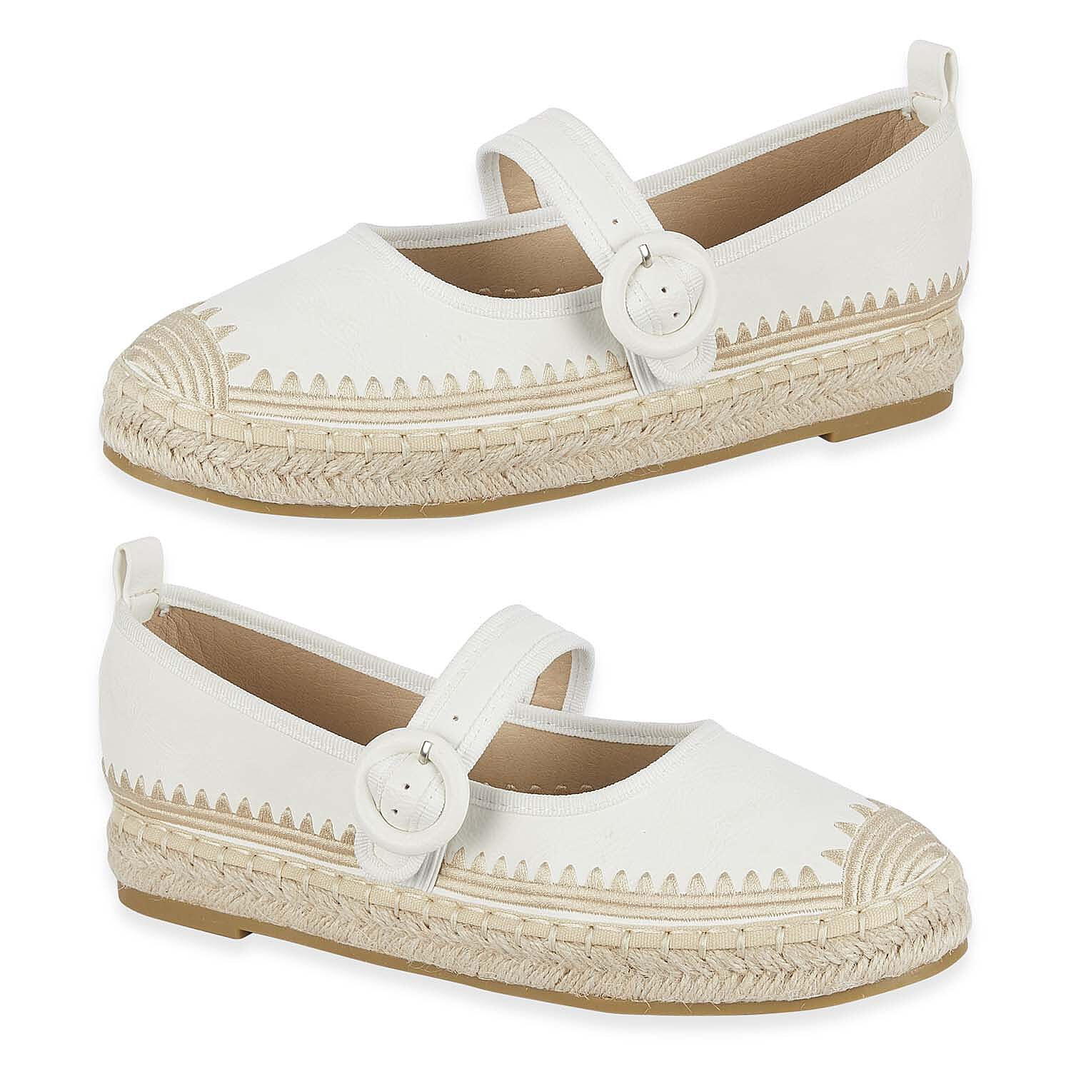 Mellow Ladies Espadrille Ballerina Shoes With Buckle Detail (Size 6) - White V32520480 0