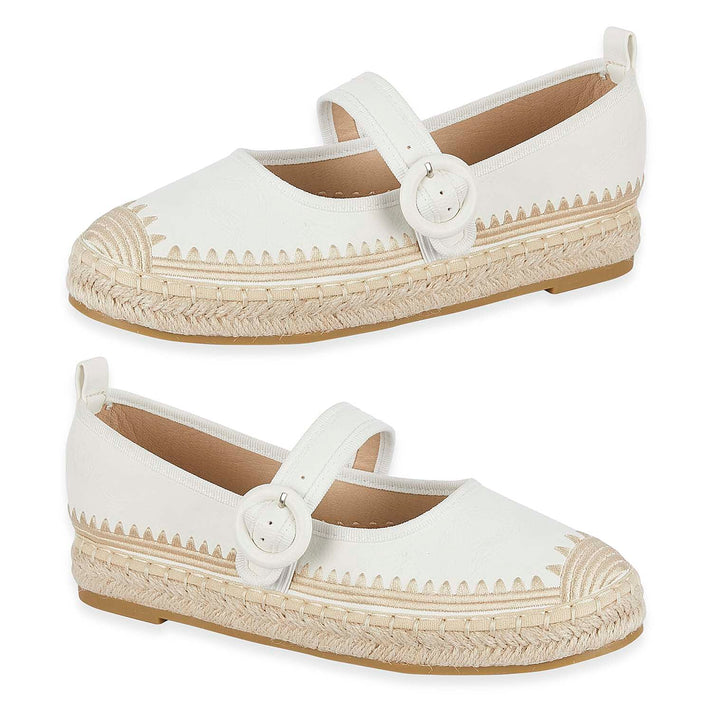 Mellow Ladies Espadrille Ballerina Shoes With Buckle Detail (Size 6) - White 8520715 1