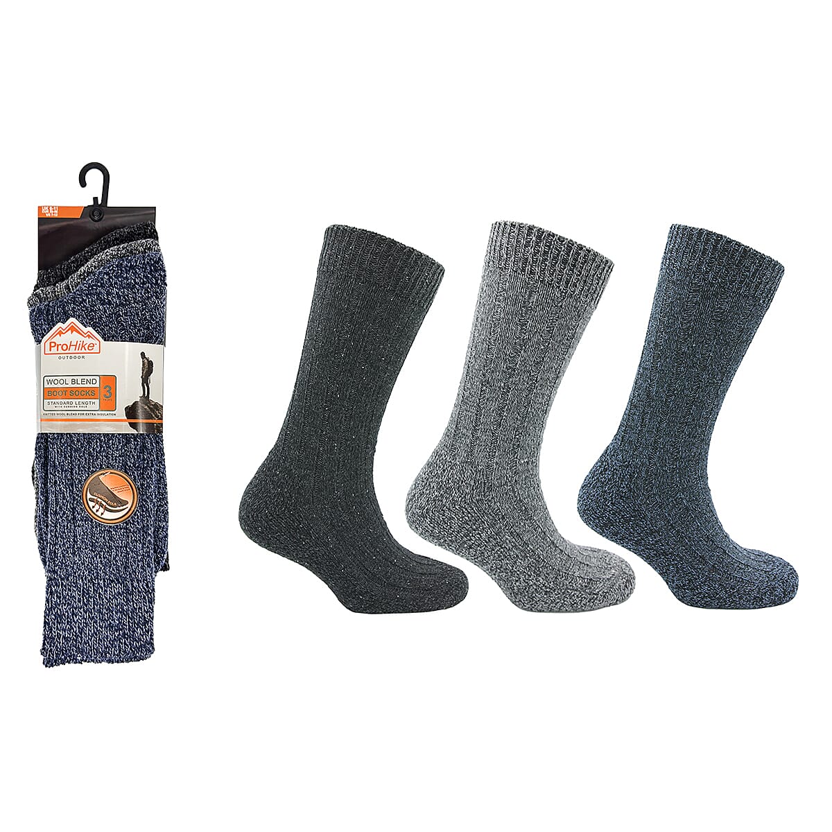 Mens 3 Pack ProHike Cushion Sole Wool Socks (UK 6-11) - Blue 8374338 0