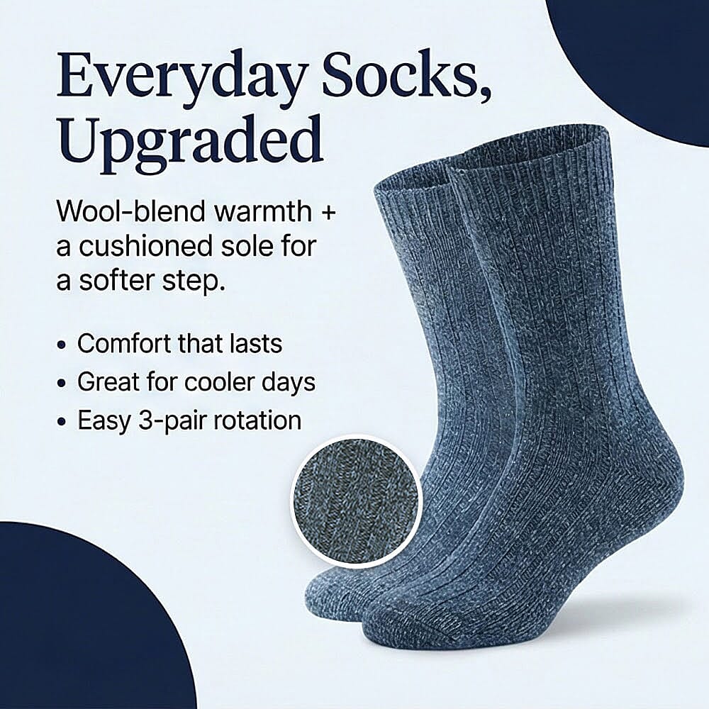 Mens 3 Pack ProHike Cushion Sole Wool Socks (UK 6-11) - Blue 8374338 3