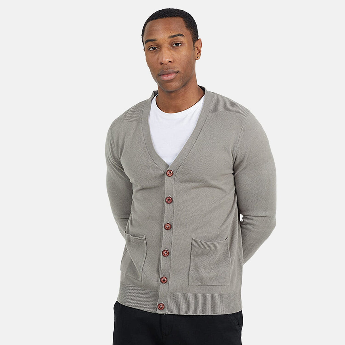 BRAVESOUL Mens Classic Wood Button-Up Y-Neck Cardigan V32753951 1