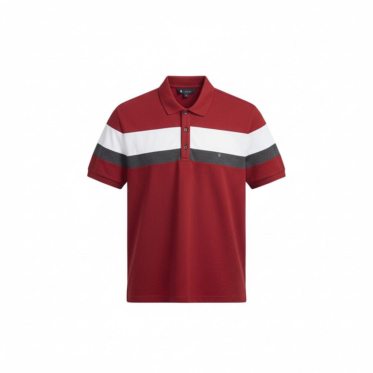 Mens Polo Shirt with Horizontal Color Block Stripes (Size M) - Wine 8167283 0