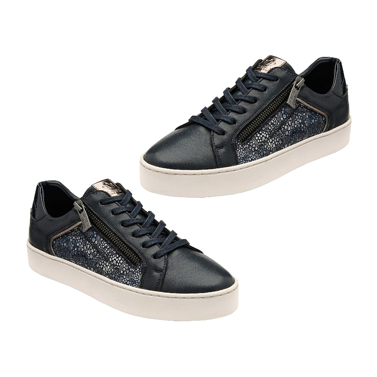 SHERESE Bordo-Print Leather Casual Zip-Up Trainers - Navy 7691955 0