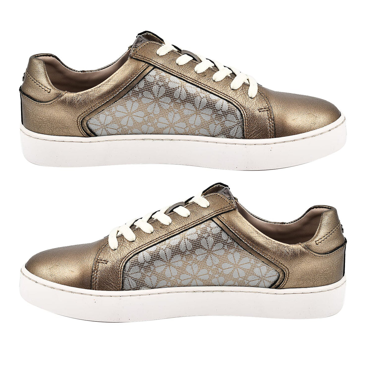 SANDER Floral Printed Leather Casual Zip-Up Womens Trainers - Bronze 7691942 1