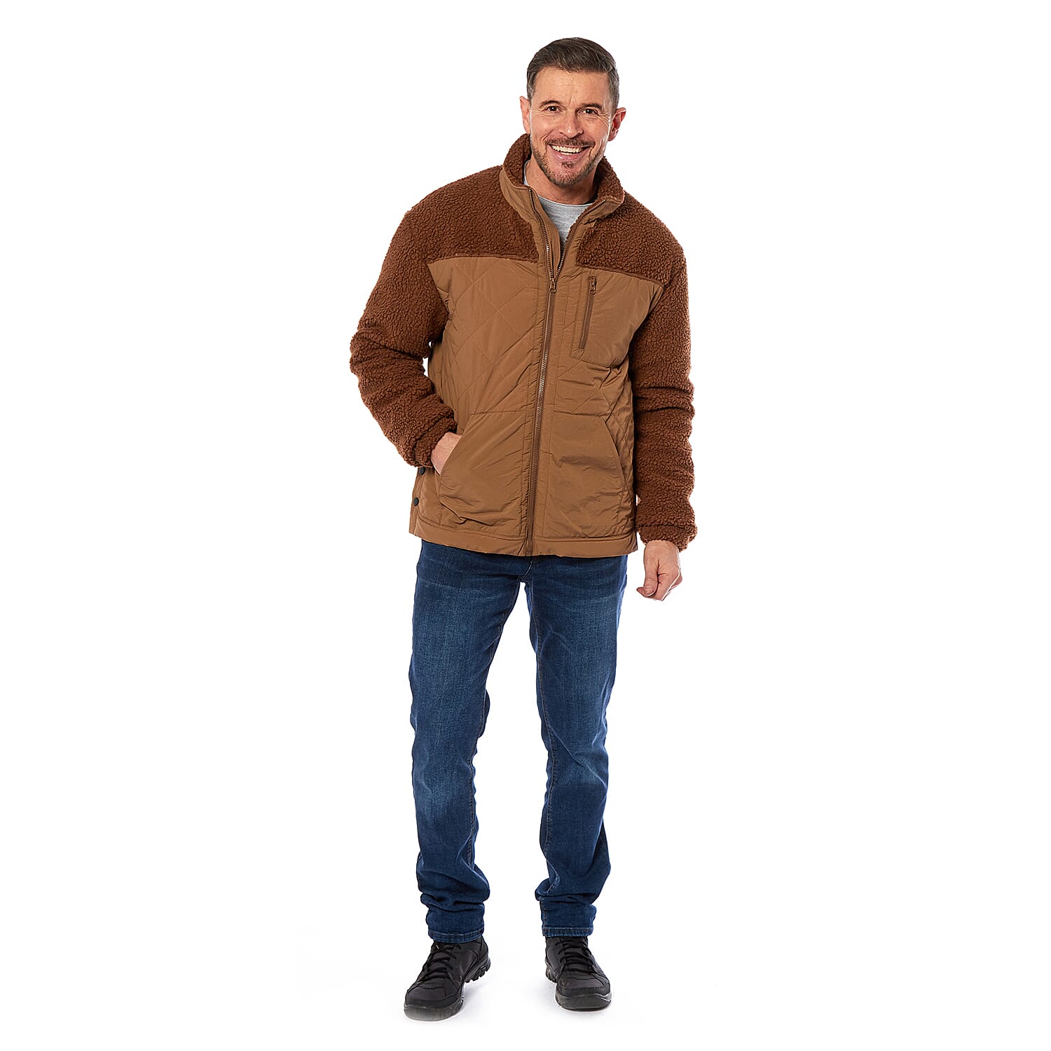 Men's Diamond Quilted Teddy Fleece Jacket - Tan 7840725 1