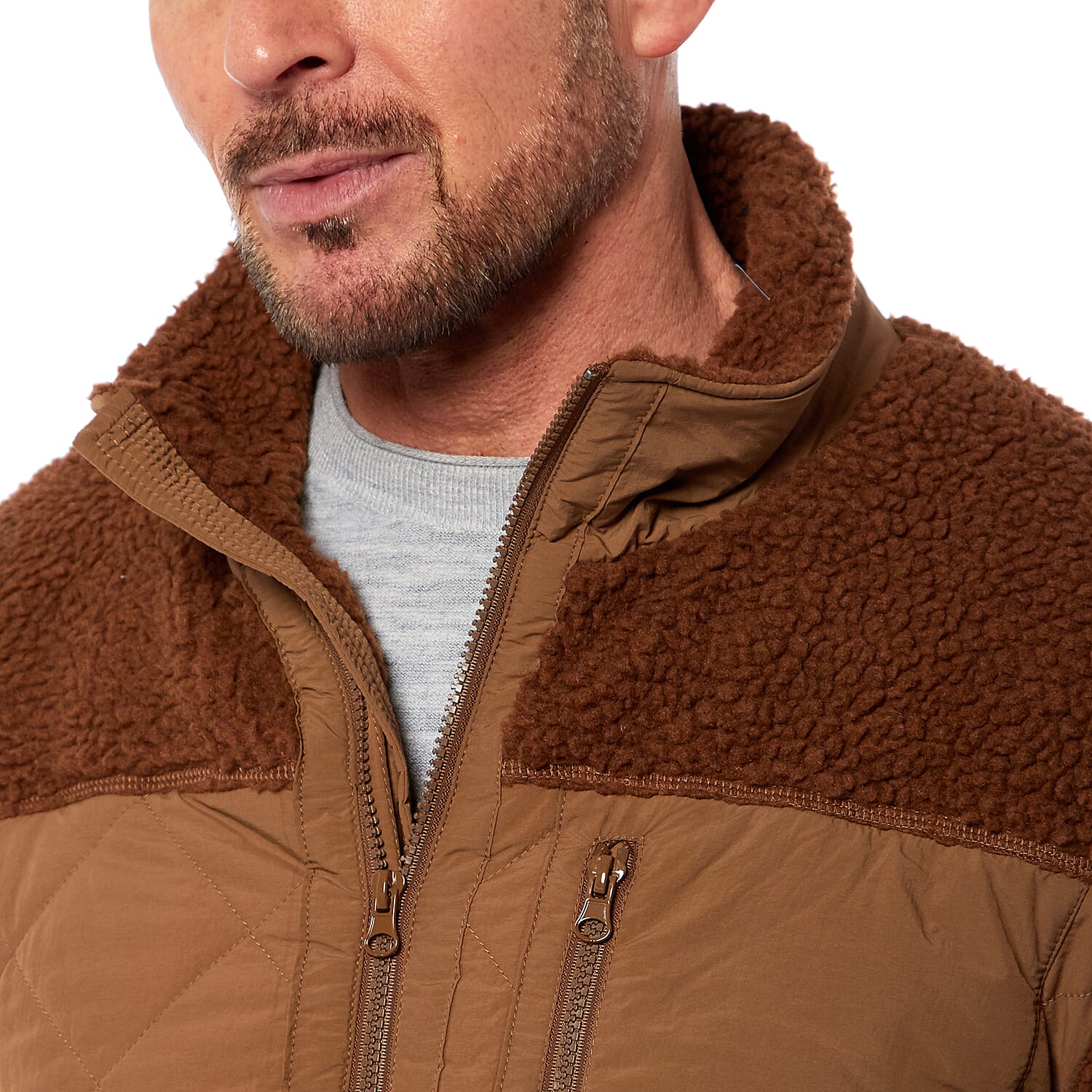 Men's Diamond Quilted Teddy Fleece Jacket - Tan 7840725 5