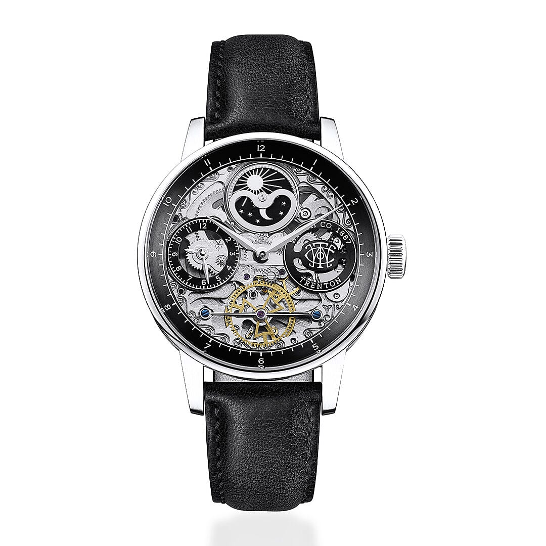 Trenton Jazz Automatic Skeleton 42mm Watch With Moonphase Function 5ATM, Mineral Glass, Leather Strap &amp; Lifetime Warranty 7951142 0