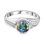 Mercury Mystic Topaz & Moissanite Bypass Ring in Rhodium Overlay Sterling Silver 1.70 Ct