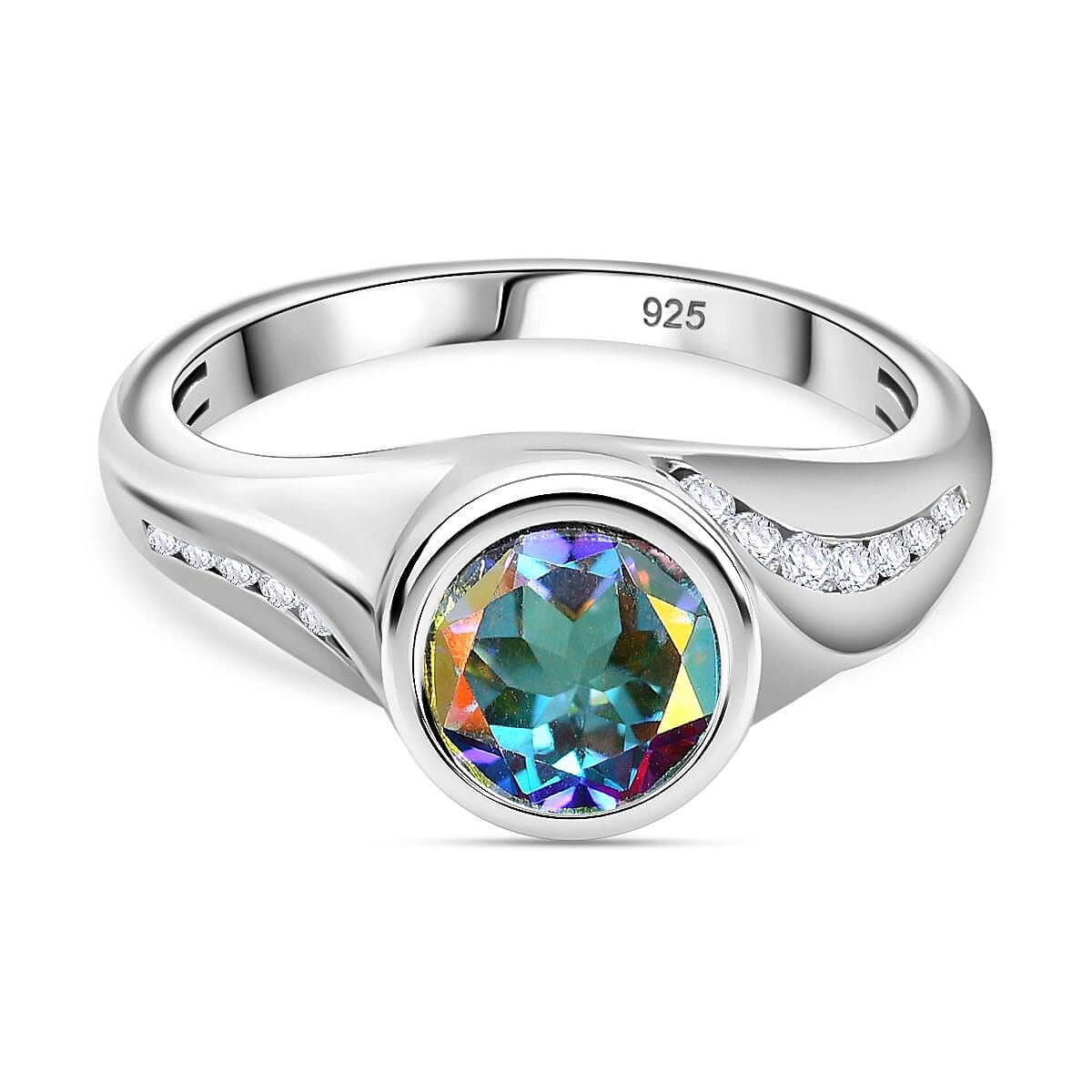 Mercury Mystic Topaz &amp; Moissanite Bypass Ring in Rhodium Overlay Sterling Silver 1.70 Ct 7802713 0
