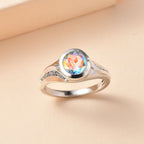 Mercury Mystic Topaz & Moissanite Bypass Ring in Rhodium Overlay Sterling Silver 1.70 Ct