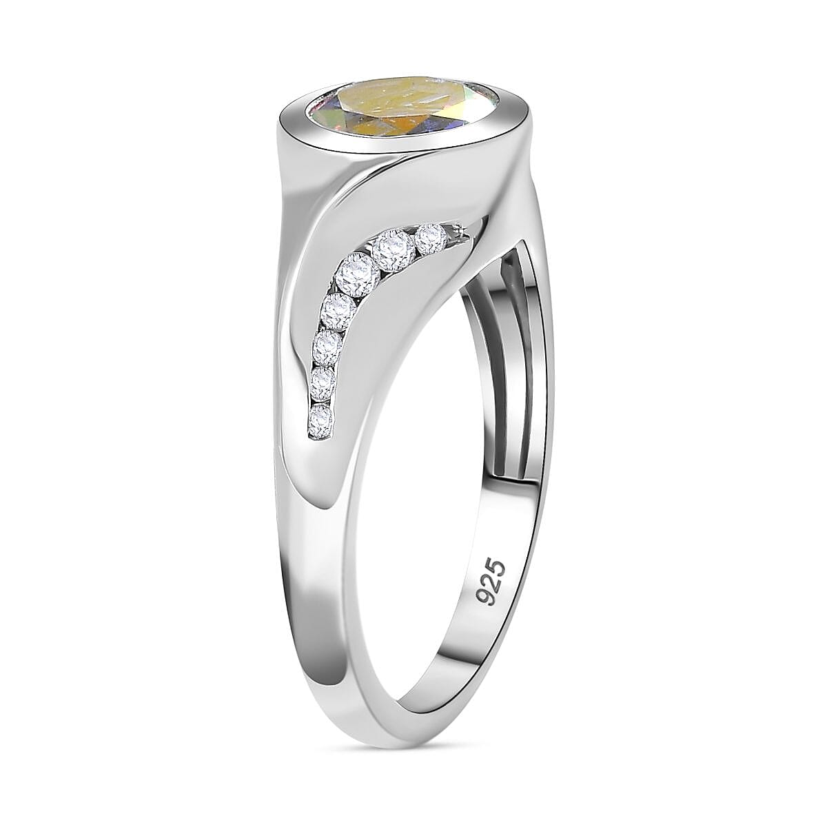 Mercury Mystic Topaz &amp; Moissanite Bypass Ring in Rhodium Overlay Sterling Silver 1.70 Ct 7802713 4