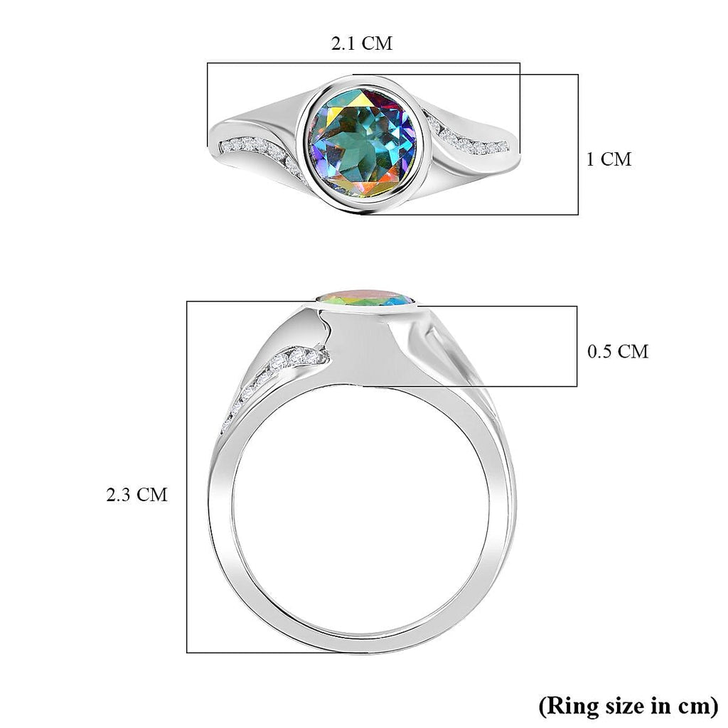 Mercury Mystic Topaz & Moissanite Bypass Ring in Rhodium Overlay Sterling Silver 1.70 Ct