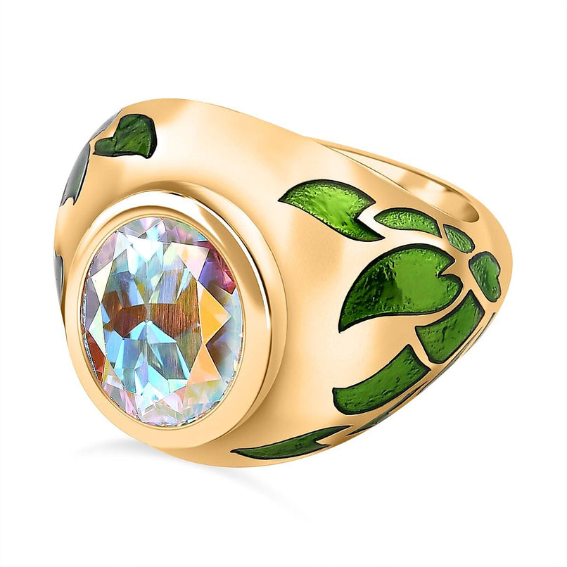 Mercury Mystic Topaz Solitaire Ring in 18K YG Vermeil Plated Sterling Silver 4.15 Ct, Silver Wt. 7.01 Gms