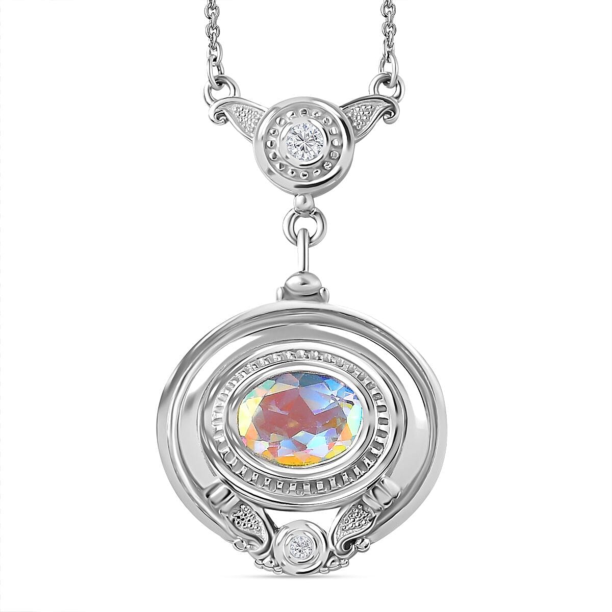 Mercury Mystic Topaz, White Zircon Fancy Necklace (Size - 20) in Rhodium Overlay Sterling Silver, 2.136  Ct. V32646462 0