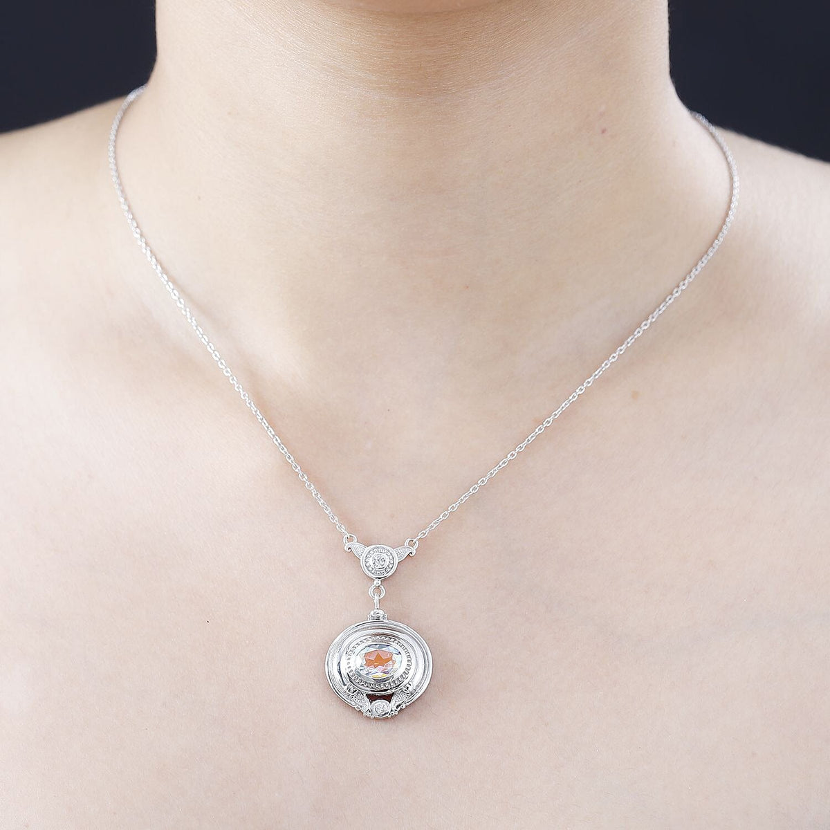 Mercury Mystic Topaz, White Zircon Fancy Necklace (Size - 20) in Rhodium Overlay Sterling Silver, 2.136  Ct. V32646462 2