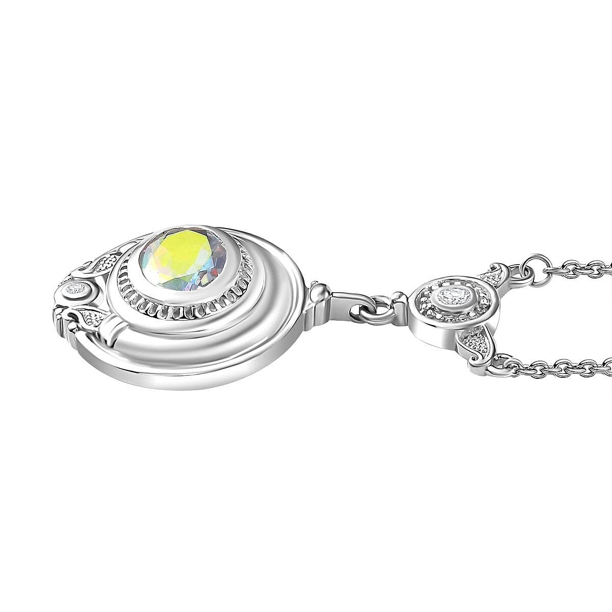 Mercury Mystic Topaz, White Zircon Fancy Necklace (Size - 20) in Rhodium Overlay Sterling Silver, 2.136  Ct. V32646462 4