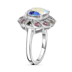 Mercury Mystic Topaz, Natural Zircon & Multi-Tourmaline Ring in Rhodium Overlay Sterling Silver 4.99 Ct.
