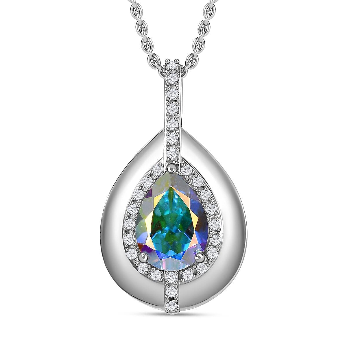 Mercury Mystic Topaz and Natural Zircon Drop Pendant with Chain (Size 20) in Rhodium Overlay Sterling Silver 3.62 Ct 4275540 0