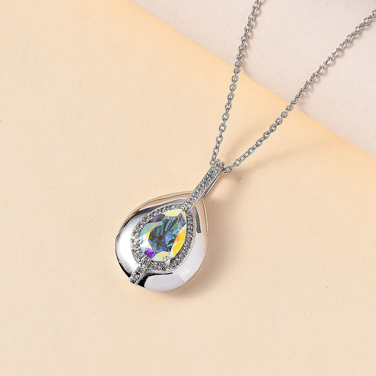 Mercury Mystic Topaz and Natural Zircon Drop Pendant with Chain (Size 20) in Rhodium Overlay Sterling Silver 3.62 Ct 4275540 3