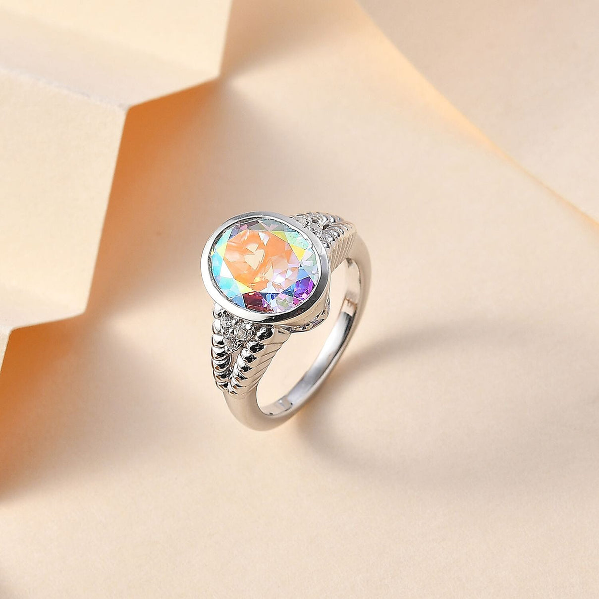 Mercury Mystic Topaz &amp; Natural Zircon Ring in Rhodium Overlay Sterling Silver 4.30 Ct, Silver Wt. 5.30 Gms 7782612 1