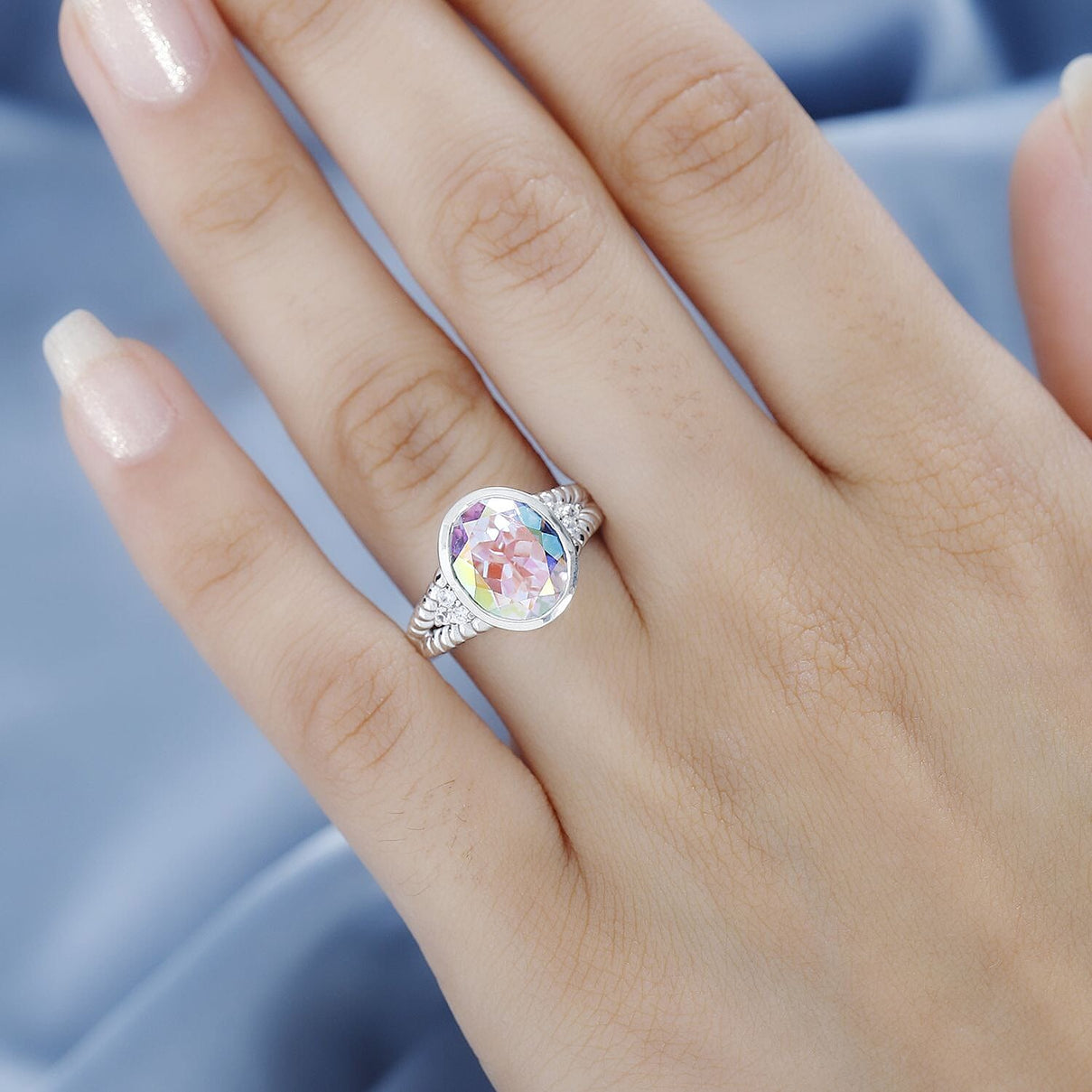 Mercury Mystic Topaz &amp; Natural Zircon Ring in Rhodium Overlay Sterling Silver 4.30 Ct, Silver Wt. 5.30 Gms 7782612 2