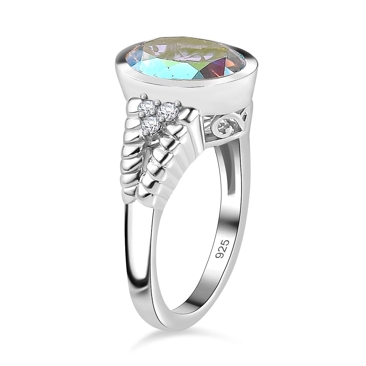 Mercury Mystic Topaz &amp; Natural Zircon Ring in Rhodium Overlay Sterling Silver 4.30 Ct, Silver Wt. 5.30 Gms 7782612 3