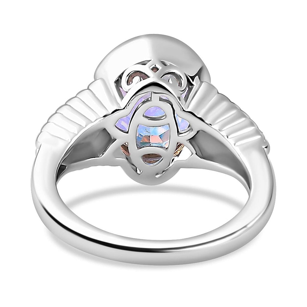 Mercury Mystic Topaz & Natural Zircon Ring in Rhodium Overlay Sterling Silver 4.30 Ct, Silver Wt. 5.30 Gms