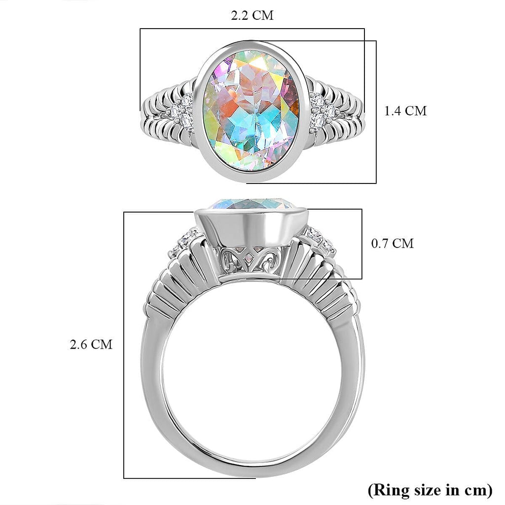 Mercury Mystic Topaz & Natural Zircon Ring in Rhodium Overlay Sterling Silver 4.30 Ct, Silver Wt. 5.30 Gms