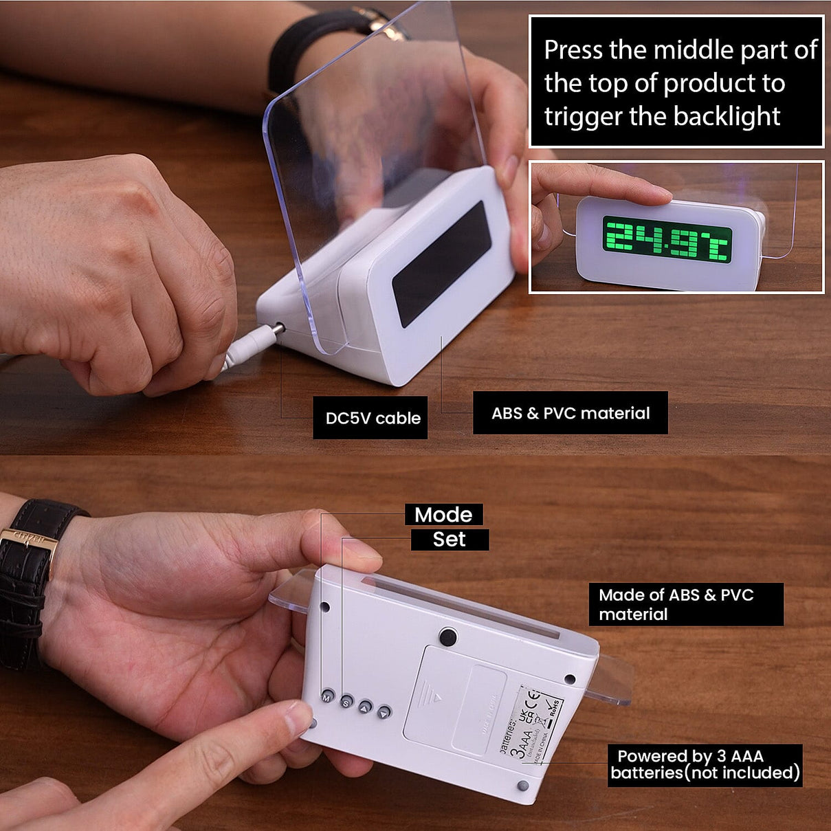 Message Board and Watercolour Pen Digital Alarm Clock with Green Light Display - White 7012219 4