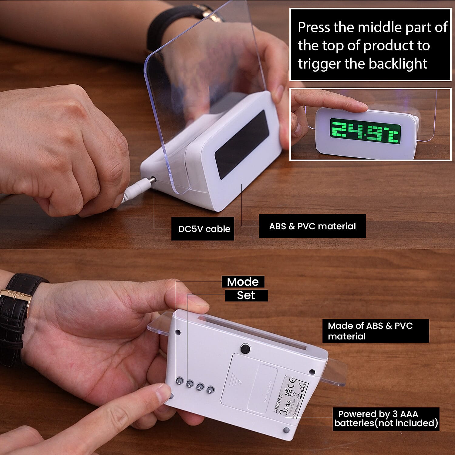 Message Board and Watercolour Pen Digital Alarm Clock with Green Light Display - White 7012219 4