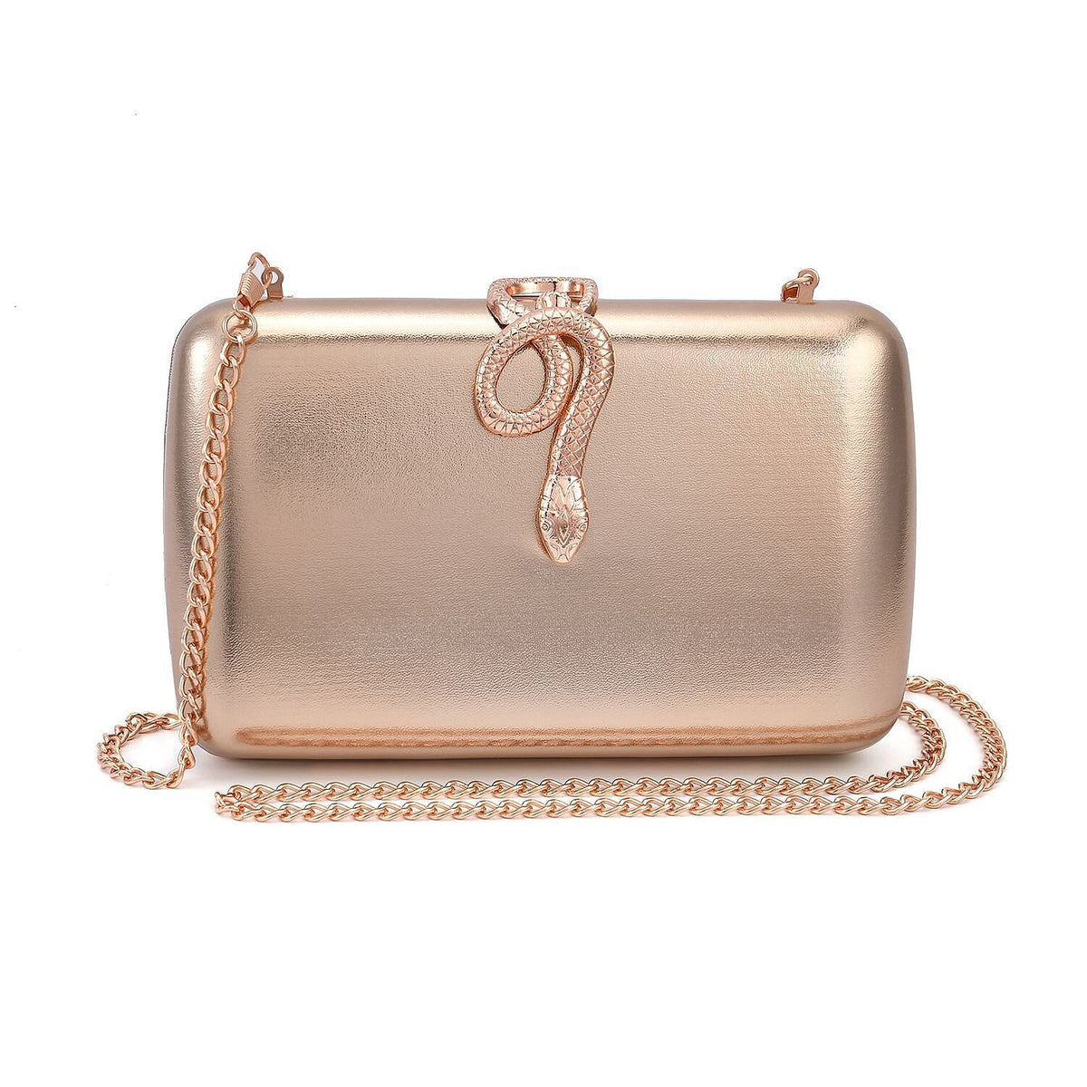 Metallic Finish Clutch with Snake Buckle Clasp - Rose Gold 7154933 0