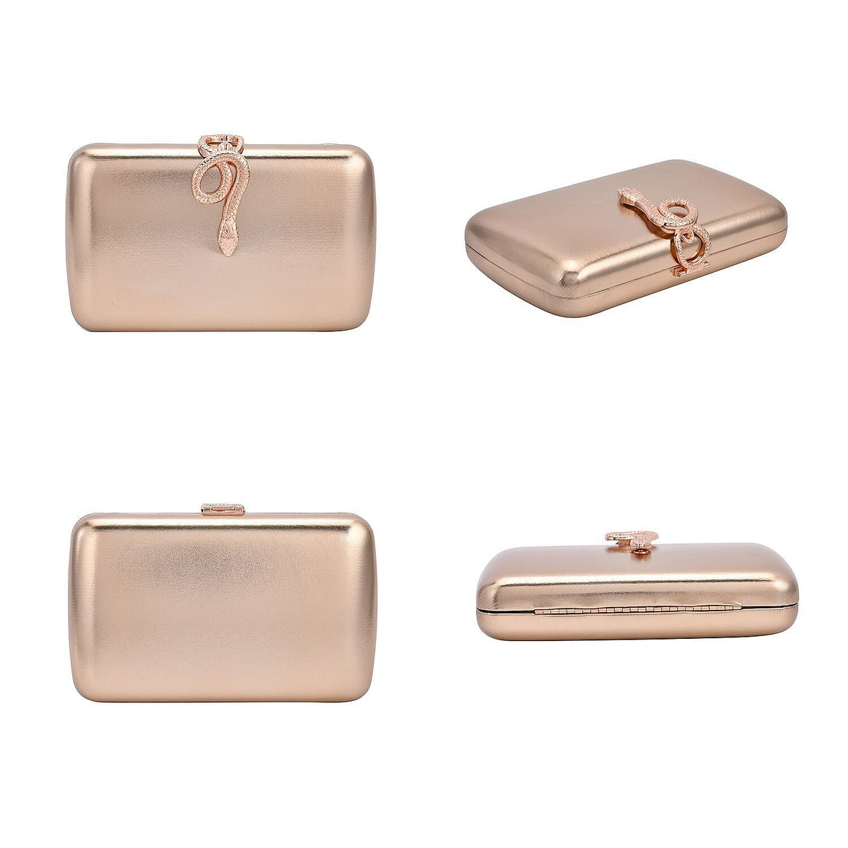 Metallic Finish Clutch with Snake Buckle Clasp - Rose Gold 7154933 3