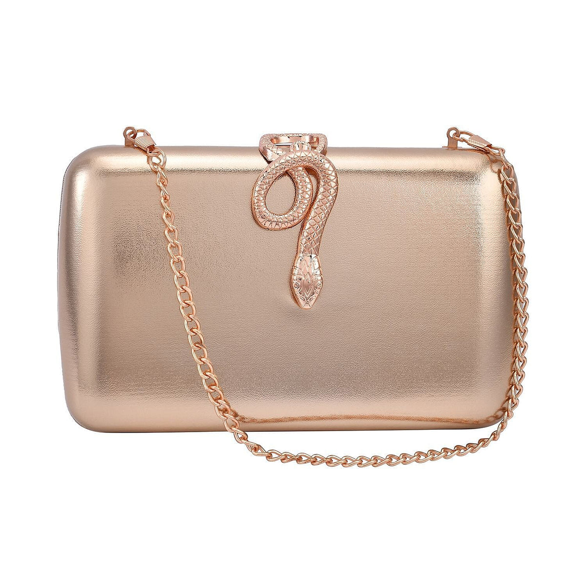 Metallic Finish Clutch with Snake Buckle Clasp - Rose Gold 7154933 4