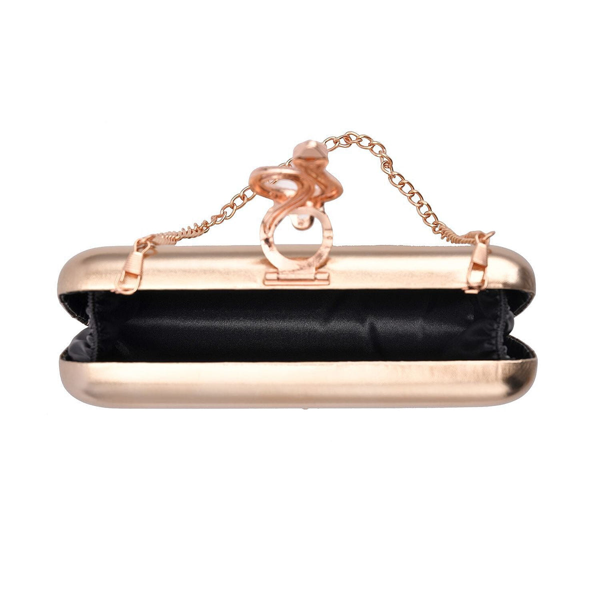 Metallic Finish Clutch with Snake Buckle Clasp - Rose Gold 7154933 5