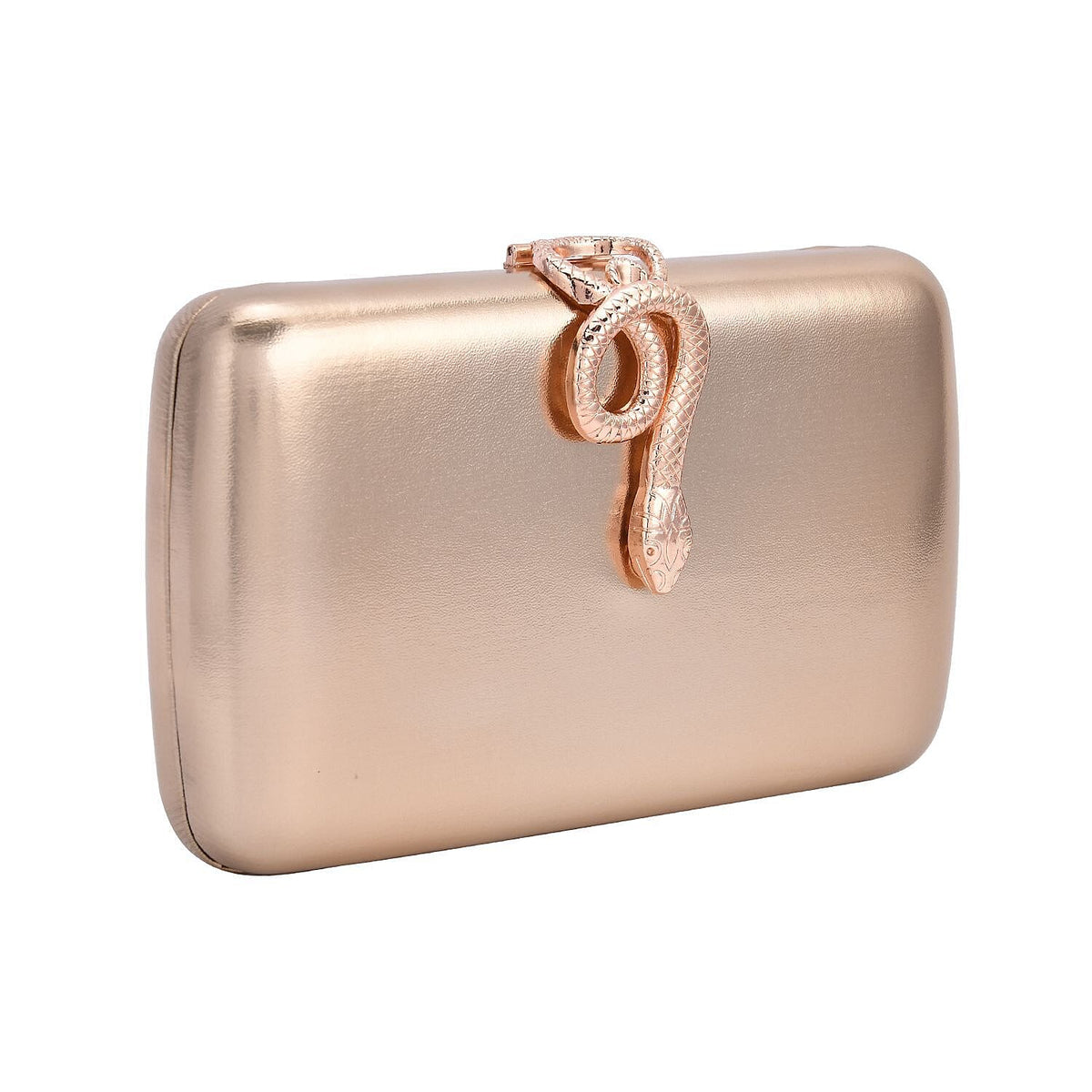 Metallic Finish Clutch with Snake Buckle Clasp - Rose Gold 7154933 7